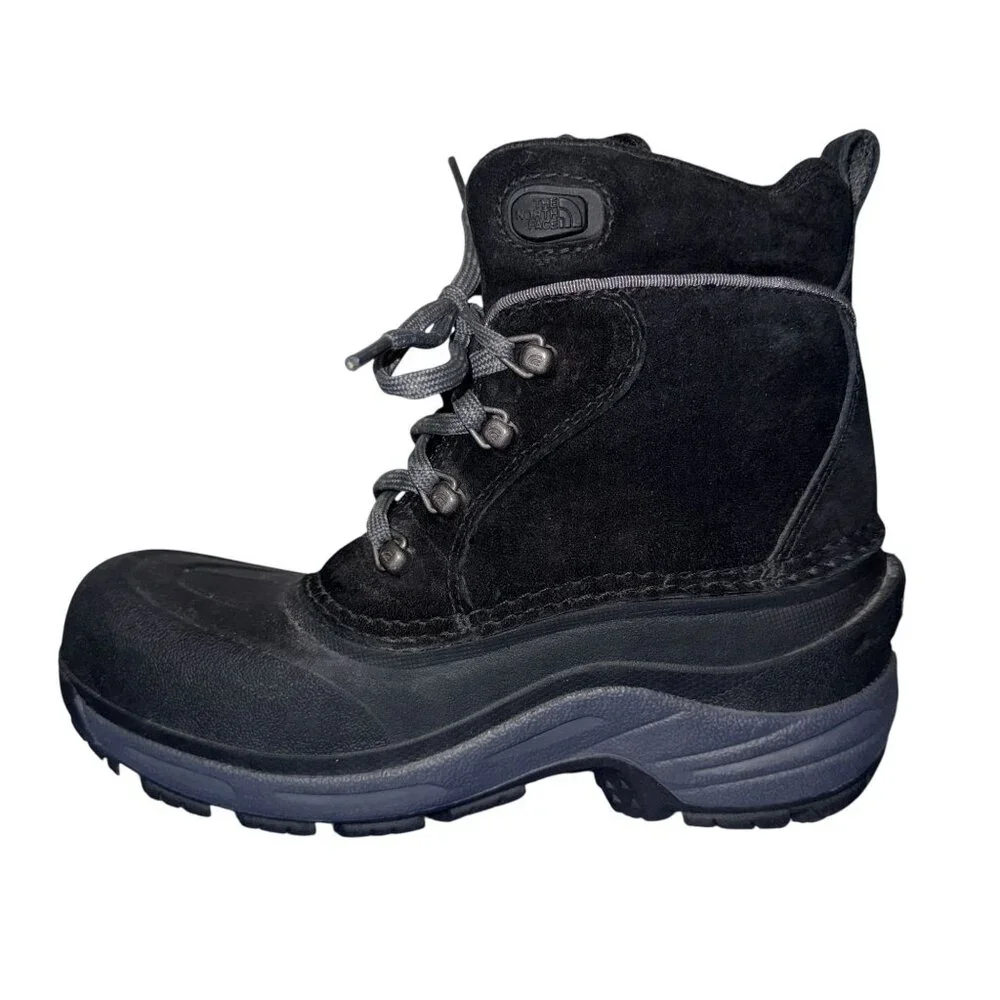 The North Face Heat Seeker Winter Snow Boots Boys 1 Black Leather Waterproof